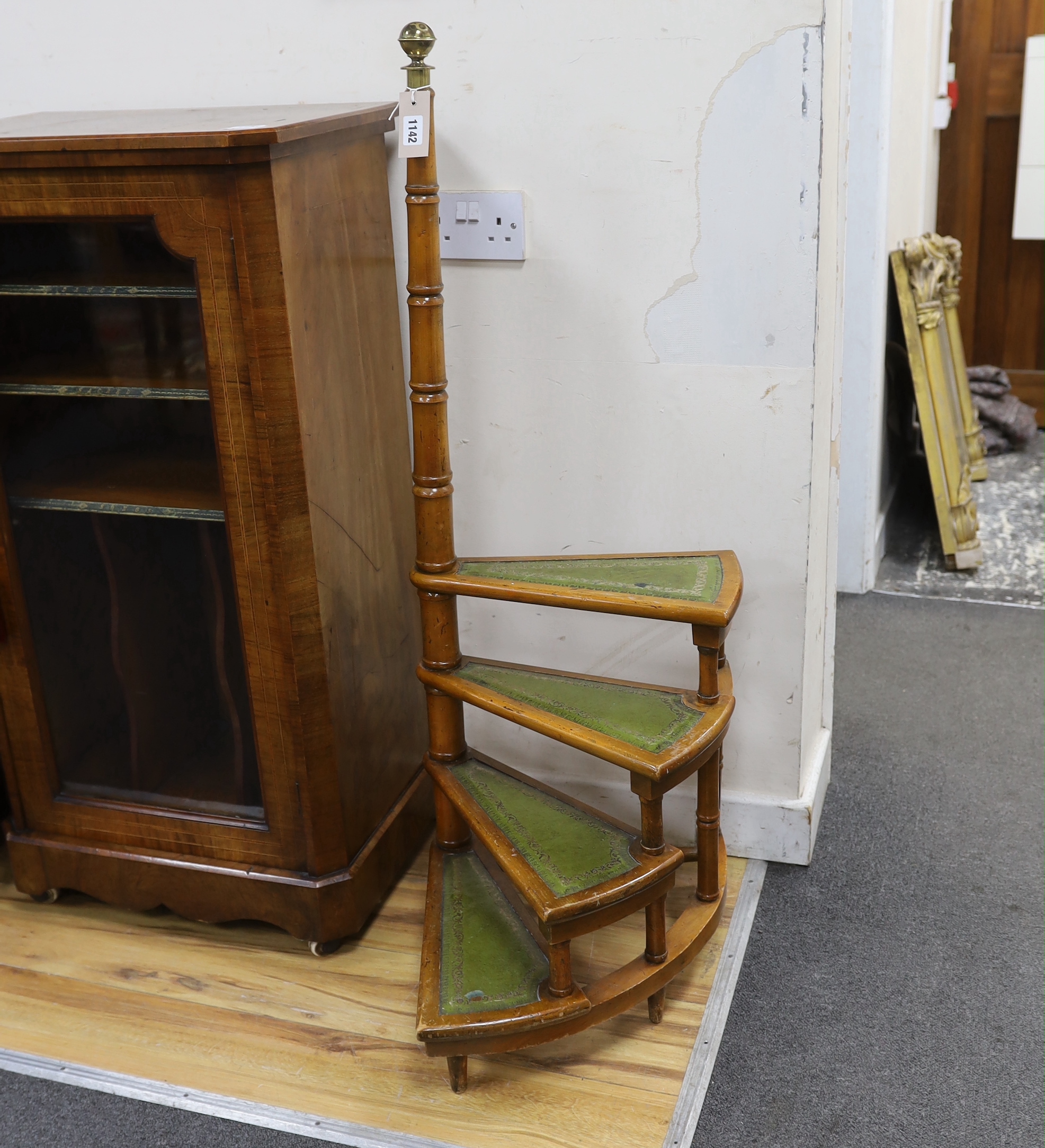 A set of reproduction mahogany four tread library steps, height 114cm